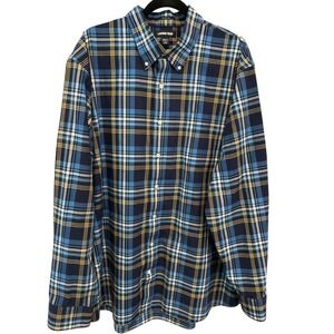 Lands End Mens Blue Yellow Plaid No Iron Twill Button Down Shirt XXL T Preppy